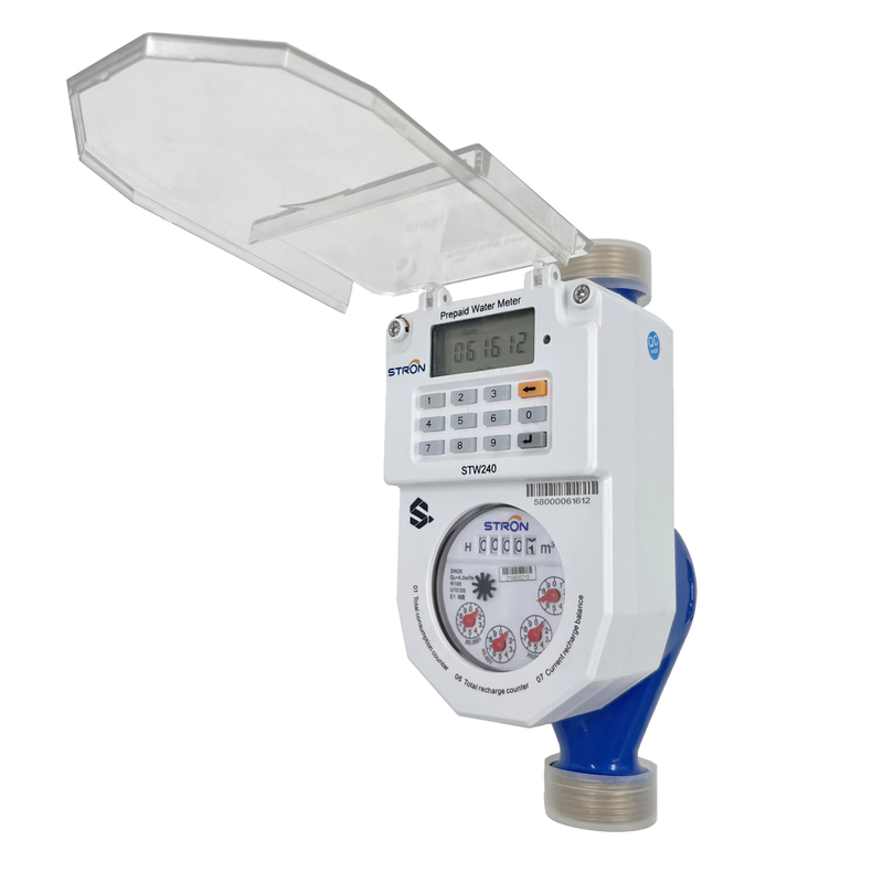 Instalasi horisontal meter air prabayar dengan klep non-kembali dan keuntungan anti-tamper
